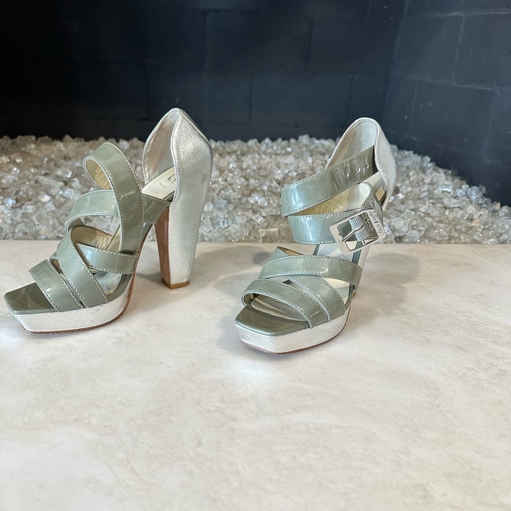 Velvet Angels Silver and Green High Heels